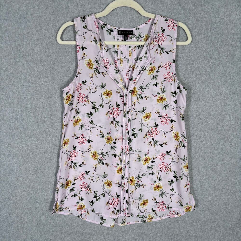 Bobeau Blouse Small Pink Floral Pintuck Flowy Sheer Popover Feminine‎ Cottage
